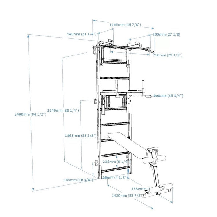 BenchK Series 7 733 Luxury Wall Bars for Home Gym and Personal Studio