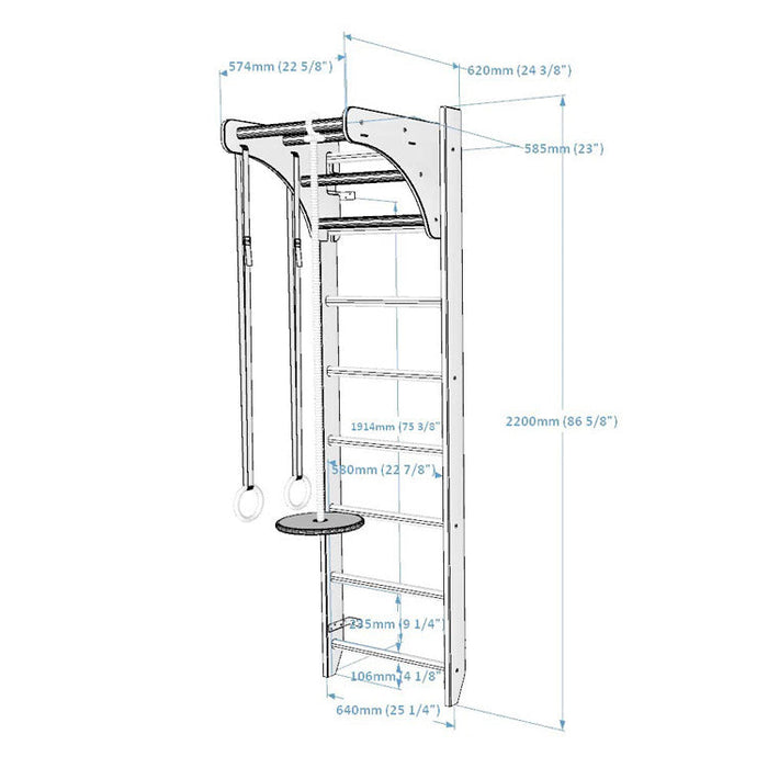 BenchK Series 1 111 + A204 Wooden Wall Bars For Kids Room