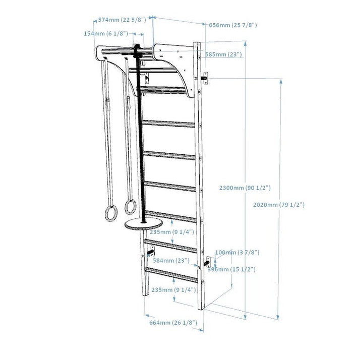 BenchK Series 2 211 + A076 Swedish Ladder for Kids With Gymnastic Accessories