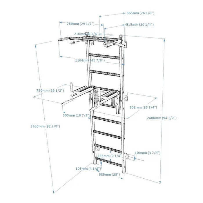 BenchK Series 7 722 Black Stall Bar for Home With Pull-up Bar and Dip Station